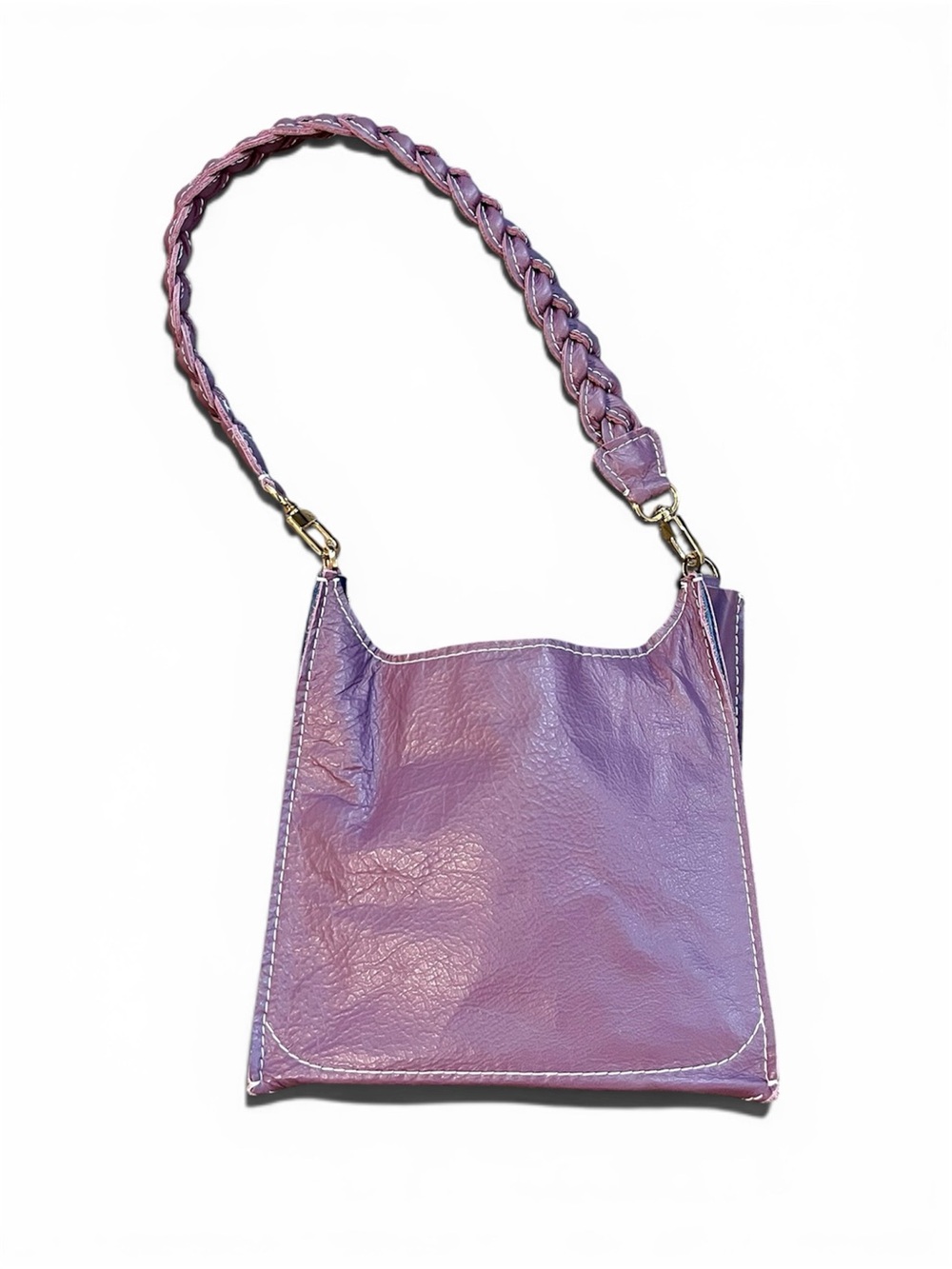 🌺 Lilac Braided-Handle Real Leather Shoulder Bag